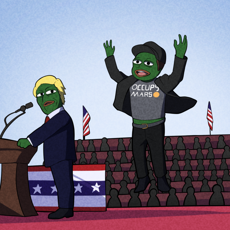 Trump and Elon at rally, Pepe style